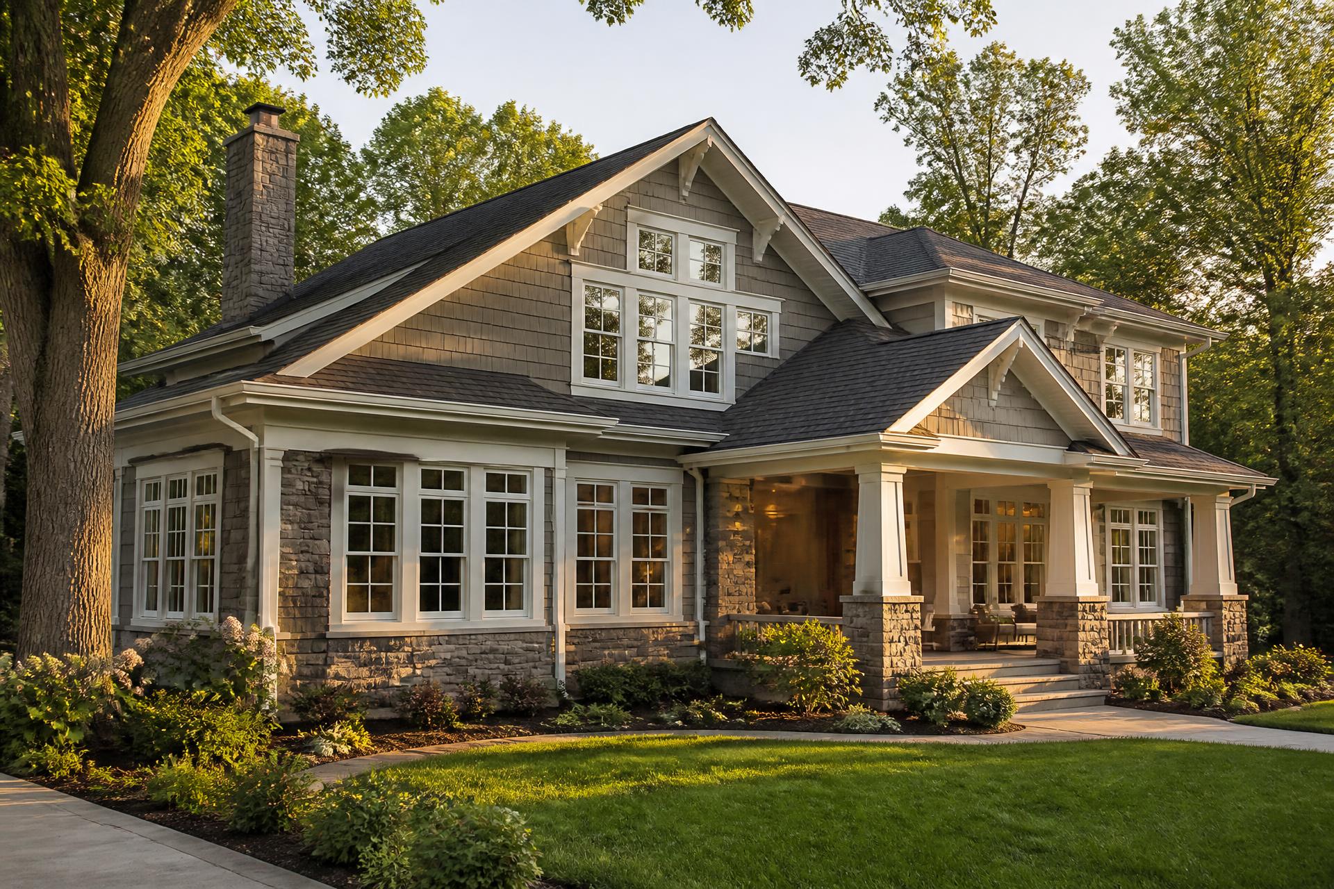 Craftsman-style home with newly installed replacement windows