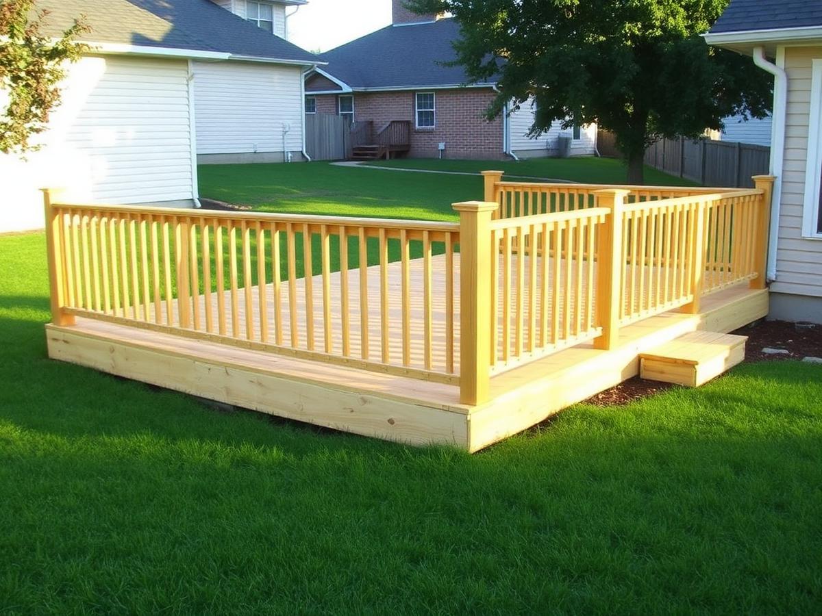 Newly built wooden backyard deck