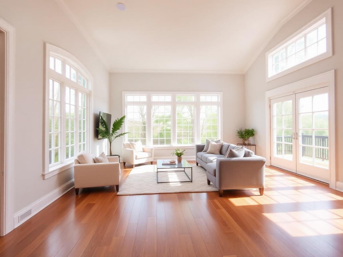 Bright living room with large new windows