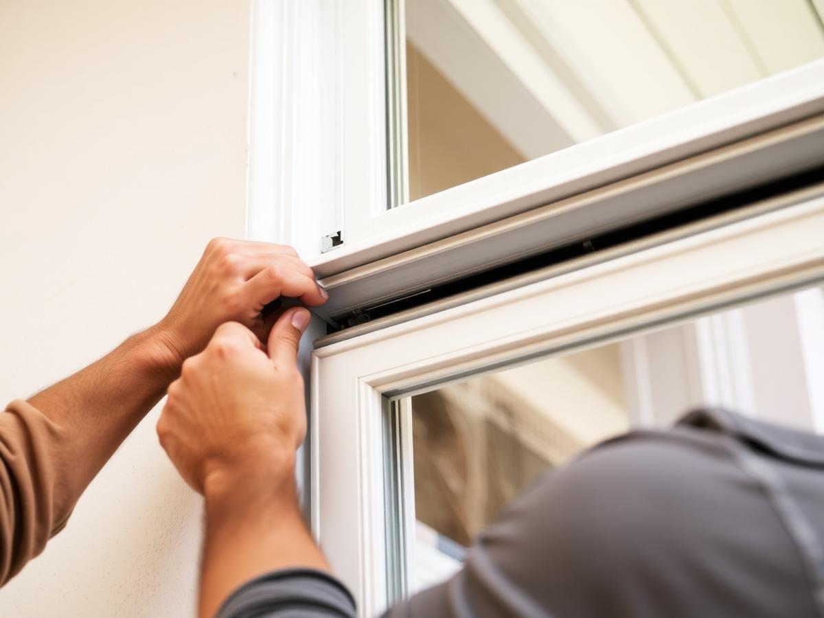 Installer fitting a new white replacement window